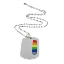 Rainbow Stripe Pride Necklace Gay Lesbian Lgbt Stainless Steel Dog Tag Pendant - £7.93 GBP