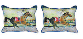 Pair of Betsy Drake Racing Horse Large Indoor Outdoor Pillows 16x20 - £71.05 GBP
