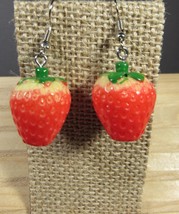 Strawberries Pierced Dangle Earrings 1.75&quot; 3D Fun Festival White Shepherd Hooks - £5.99 GBP