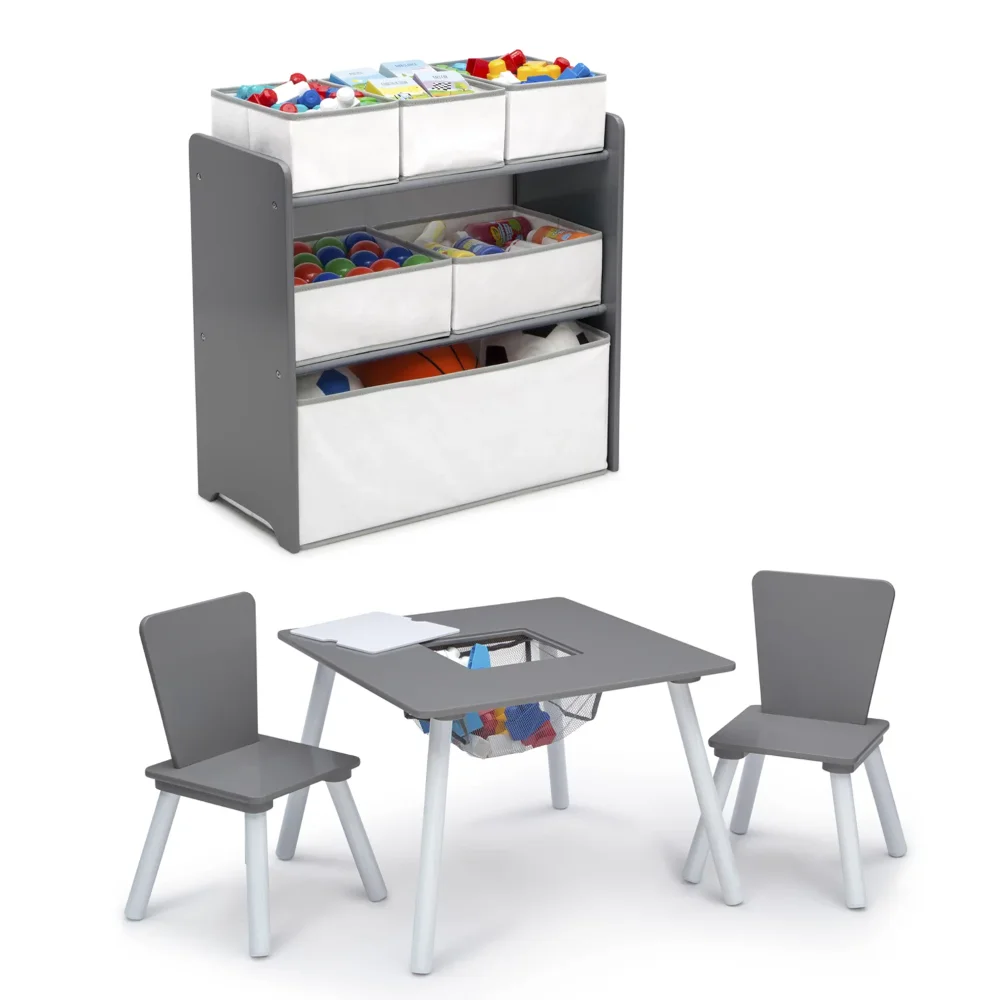 Delta Children 4-Piece Toddler Playroom Set, Grey/White kids desk  children - £140.88 GBP