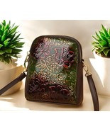 Vintage Embossed Leather Crossbody Bag - Floral Handbag Elegant &amp; Stylis... - $30.99