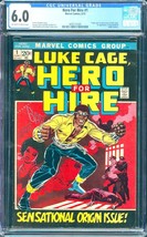 Hero for Hire #1 (1972) CGC 6.0 -- O/w to white pages; 1st &amp; origin of Luke Cage - £287.45 GBP