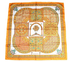 Hermes Scarf Ciels Byzantins Silk 90 cm Orange Carre Shawl Stole - £238.78 GBP