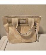 COACH Khaki Yellow Scribble Signature Logo Print Small Tote Bag 10x7x4 L... - $30.39