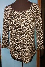 Chicos Womens Stretch Rayon 3/4 Sleeve Scoop Neck Leopard Print Tunic Blouse 0 S - £15.94 GBP