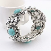 Womens Boho Style Retro Vintage Style Turquoise Tibetan Silver Bracelet Bangle - £13.41 GBP