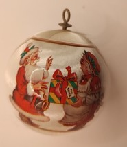 Vintage 197Os Silk Satin ornament Santa and Mrs Claus Christmas Tree Ball - £5.51 GBP