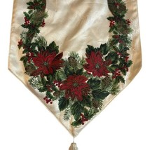 Christmas Table Runner St Nicholas Square Holiday Tassels Poinsettia Hol... - $37.39