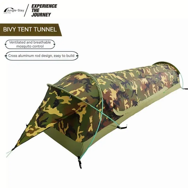 Single Person Camo Double Layer Tunnel Tent Outdoor Camping Equipment Portable - £107.58 GBP