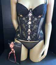 Victoria&#39;s Secret Designer Collection 34B,36C Corset Set Black Floral Embroidery - £135.46 GBP