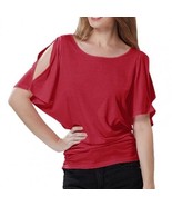 Jones New York Red Stretch Blouse Top Cutouts Shoulder Relaxed Size L - $419.55 MXN