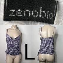 Bandana Print Grey/Lavender Purple Cami Side Ruched Blouse~Size L - $18.70