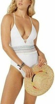 Bar III Women Smocked Plunge White Rainbow Embroidered One Piece Swimsuit L New - £21.01 GBP