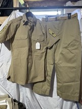 VTG US ARMY Khaki Tan Uniform Shirt, Pants Belt Hat SGT Major 1950s Kore... - $113.84