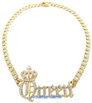 Reina Coronado Cristal Pedrería Colgante Con 48.3cm Largo Cubano Eslabón Collar - £34.30 GBP
