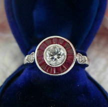 Art Deco Engagement Ring 2.35Ct Round Simulated Diamond 14k White Gold S... - £211.43 GBP
