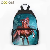 13 Inches Animal Galloping Horse Backpack Dark Horse Printing School Bag... - £21.72 GBP