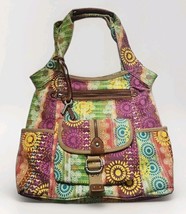 Fossil Tapestry Purse Fabric Hand Bag Brown Leather Top Handles Y2k Boho  - $537.49 MXN