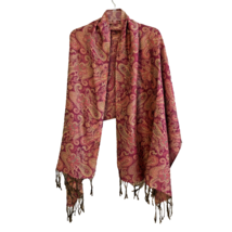 PASHMINA 55% Pure Pashmina 45% Silk Pink Gold Paisley Fringed Shawl Wrap... - £22.76 GBP