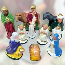 Vintage Nativity Hand Painted 10pc Chalkware Plaster Figurine 6&quot; Scale Christmas - £18.58 GBP