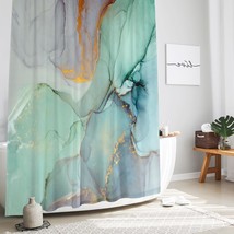 Abstract Marble Shower Curtain, Blue Green Purple Jade Texture Gold Stripes Ombr - £22.61 GBP