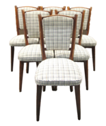 Set of Six French Art Deco Mahogany Herringbone Upholstered Side Dining ... - $5,553.61 CAD