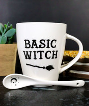 Witchcraft Wicca Basic Witch Crescent Moon Broomstick Coffee Mug And Spoon Set - £16.05 GBP