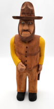 Hand Carved Wooden Man Figure With Pistol Hat Handmade Iowa 1996 Wood VG Vintage - $14.80