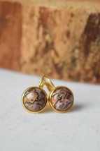 Leopard Skin Jasper Earrings Gold Dangle, Gemstone, Hanging earrings with stones - £25.49 GBP