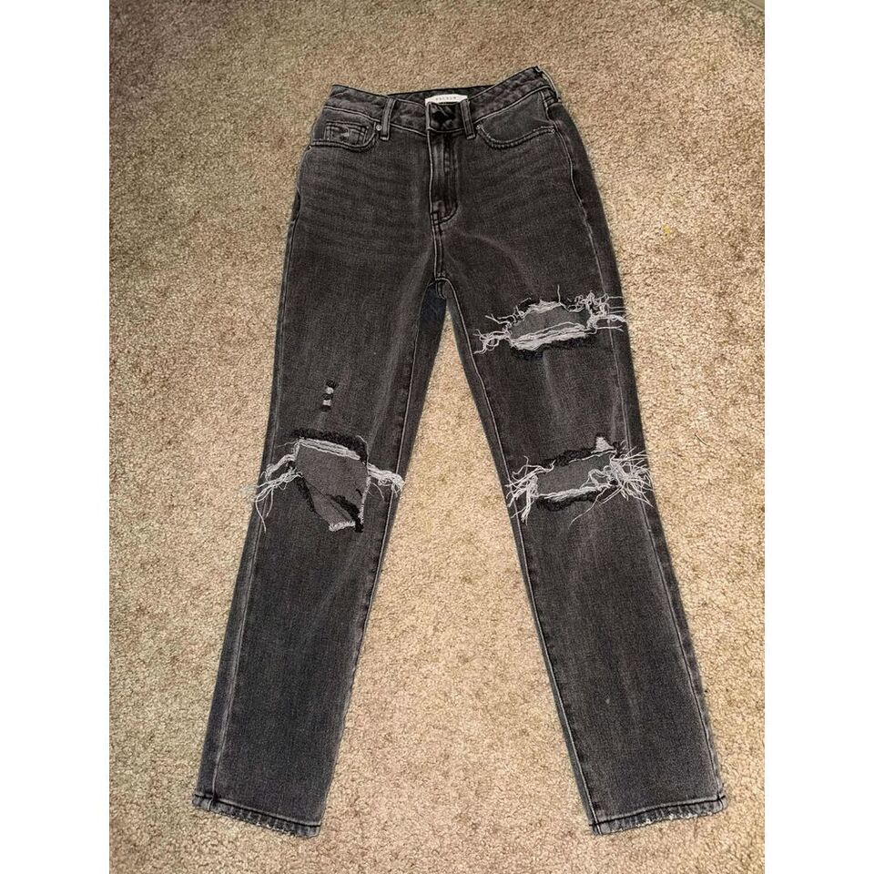 PacSun Vintage Washed Distressed High Rise Mom Jeans Black Denim Ripped - $35.00
