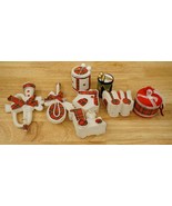 Vintage LOT Christmas Tree Decorations Made Japan Red Plaid &amp; White Flocked - £17.99 GBP