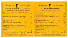 Le Reine Elizabeth Montreal  Quebec Canada All Night Room Service Menu  Queen  - $17.80