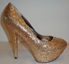 Bebe Size 8.5 M TRISTAN Gold Glitter Platform Heels Pumps New Womens Shoes - £100.46 GBP