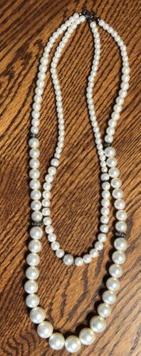 Primary image for Faux Pearl Beaded Necklace Shimmery 2 Strands Vintage