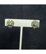 Vintage Czechoslovak Gold Tone Light Blue Rhinestones Screw Back Earring... - $7.50