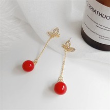 Red Resin &amp; Cubic Zirconia 18K Gold-Plated Butterfly Ball Drop Earrings - £10.38 GBP