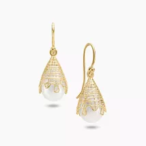 Threaded Gold and Pearl Drop Earrings - $450.00