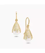 Threaded Gold and Pearl Drop Earrings - $450.00