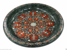 15&quot; Green Marble Fruit Bowl Carnelian Mosaic Marquetry Home Decor Thanks... - $1,526.51
