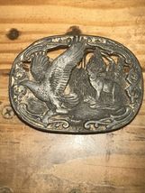 C &amp; J Pewter Oval Belt Buckle Bald Eagle Fish Elk Wildlife UAA 1990 Vintage - $14.85