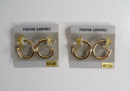 2 Pairs of Gold Tone Hoop Fashion Earrings w/ Original Display Boards Plastic - £4.75 GBP