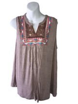 KNOX ROSE Womens Tan Striped Multicolor Boho Tank Top Blouse Tassels Sz XL - $15.80