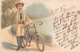 All Heil! Dapper man with monocle &amp; whip riding bicycle 1905 German Post... - £8.03 GBP