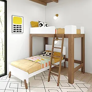 Twin Over Twin L-Shaped Bunk Bed, Mid-Century Modern Bunk Solid Wood Bun... - $1,482.99