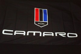 Camaro logo on a 3 ft x 5 ft Black Polyester flag with grommets - $20.00