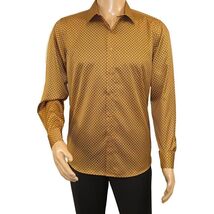 Men's Sports Shirt By Moderno Checker Fancy Long Sleeves MJLS-890 Gold image 2