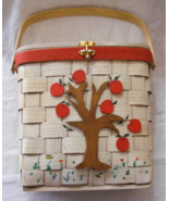 Vintage Basket Weave Purse Apple Tree Design Stitched Red Cloth Inside 8-a - €36,47 EUR