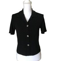Nicole Studio VTG Y2K Textured Short Sleeve Top Size 10 Button Up Stretch Black - £13.28 GBP