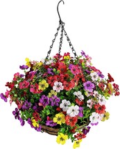 Lardux Artificial Hanging Baskets With Flowers - 12 Inch Fake Flowers In Hanging - £34.35 GBP