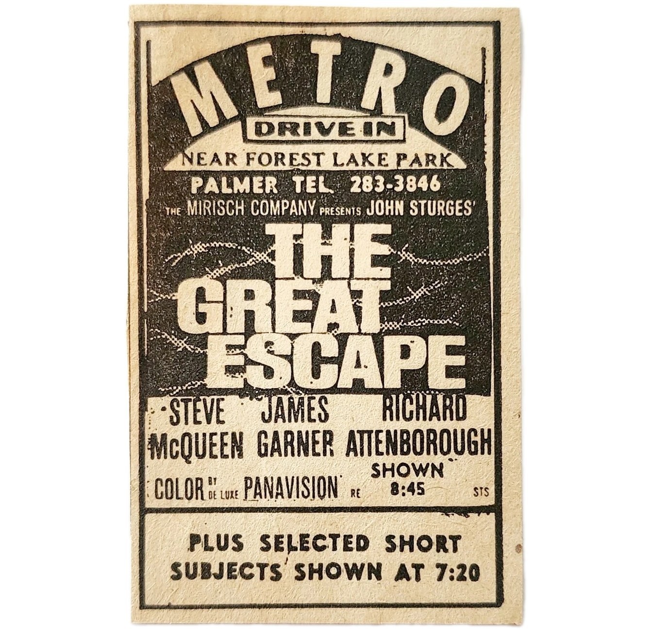 1963 Metro Drive In The Great Escape Movie Advertisement Steve McQueen F... - $19.99
